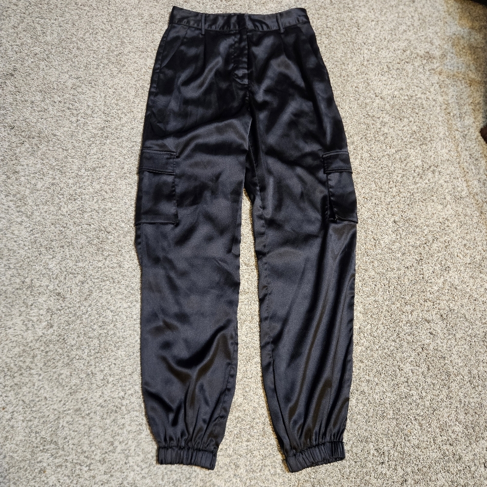 SHEIN Black Satin Cargo Pants